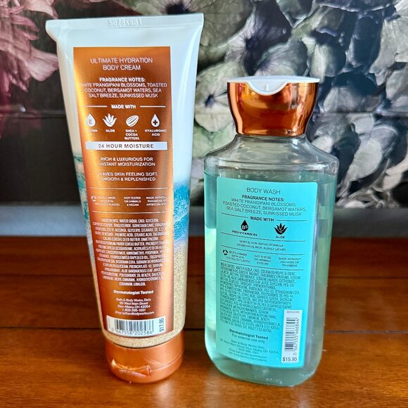 NEW 2-Pc AT THE BEACH Body Cream & Body Wash Full Size Bath & Body Works - Picture 2 of 2